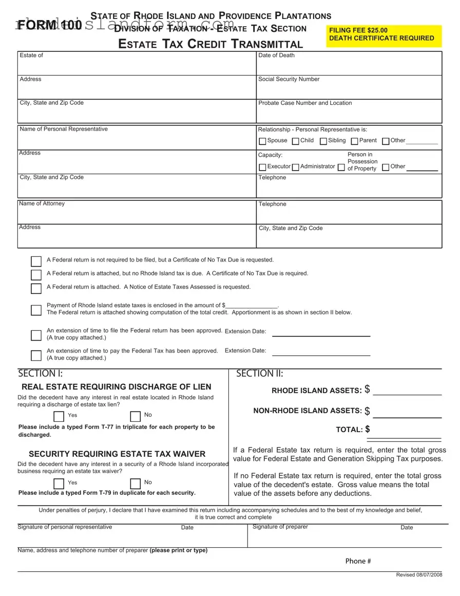 Fill Out a Valid Rhode Island 100 Template