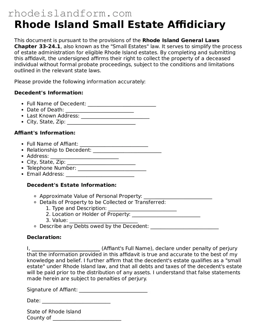 Attorney-Approved  Small Estate Affidavit Template for Rhode Island
