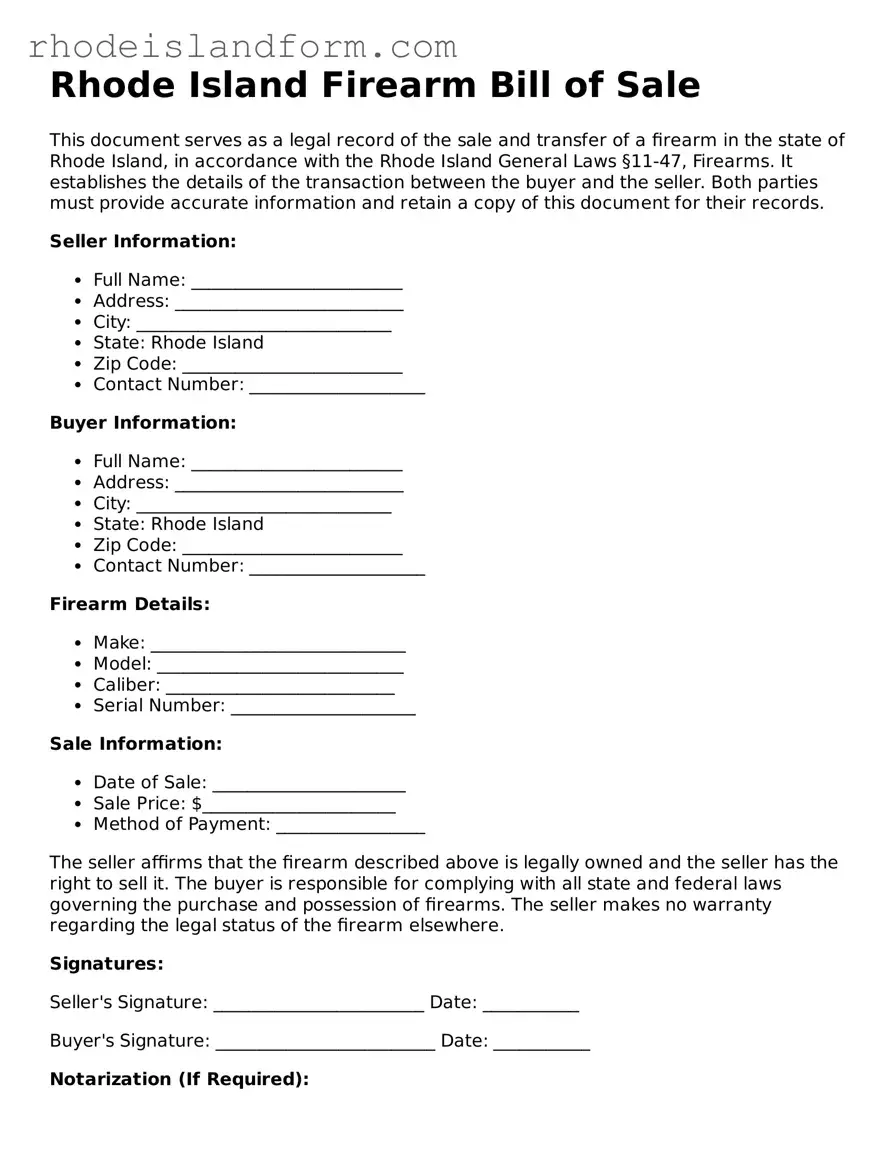 Attorney-Approved  Firearm Bill of Sale Template for Rhode Island