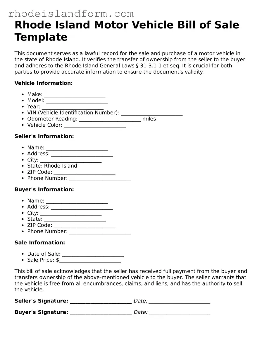 Attorney-Approved  Motor Vehicle Bill of Sale Template for Rhode Island