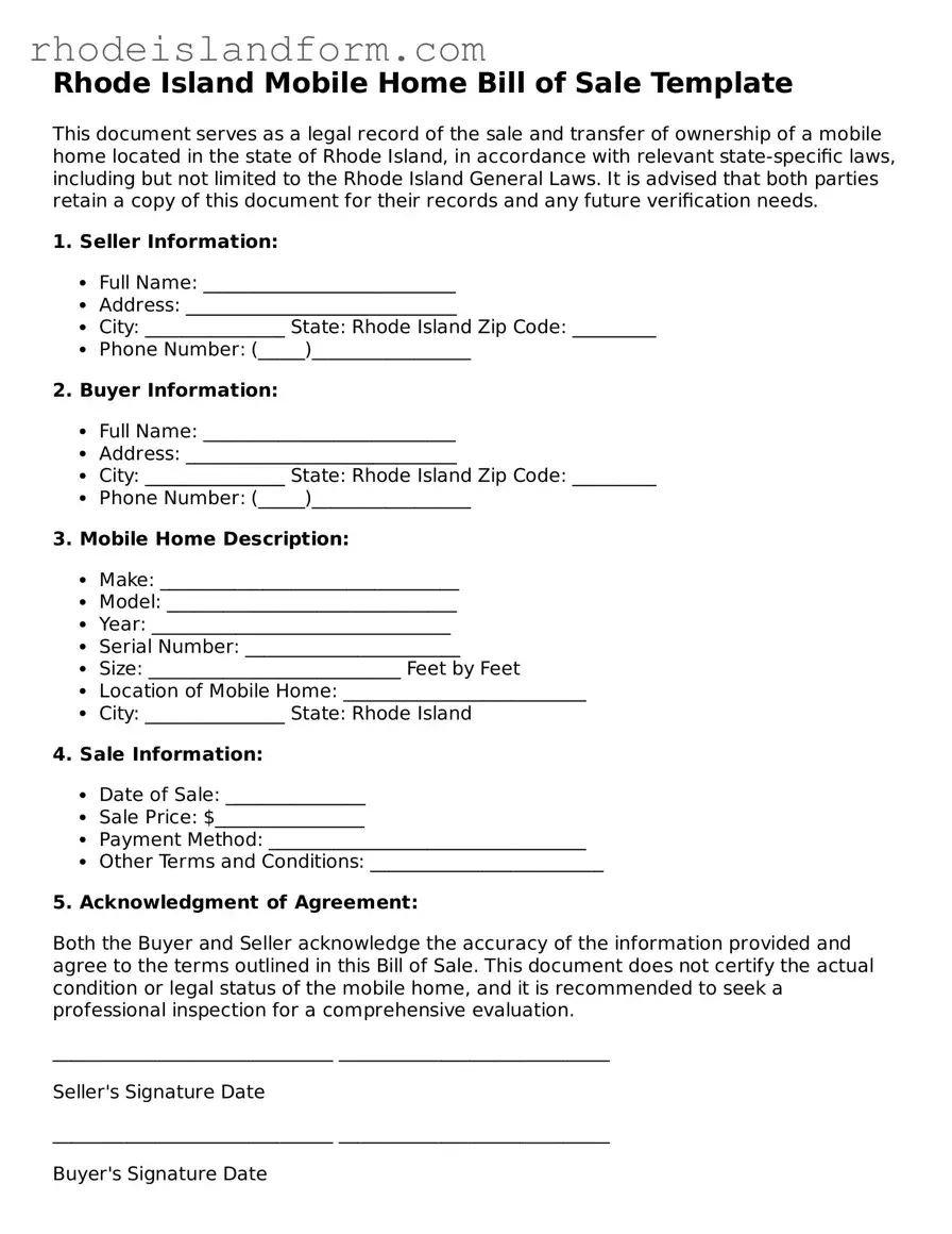 Attorney-Approved  Mobile Home Bill of Sale Template for Rhode Island