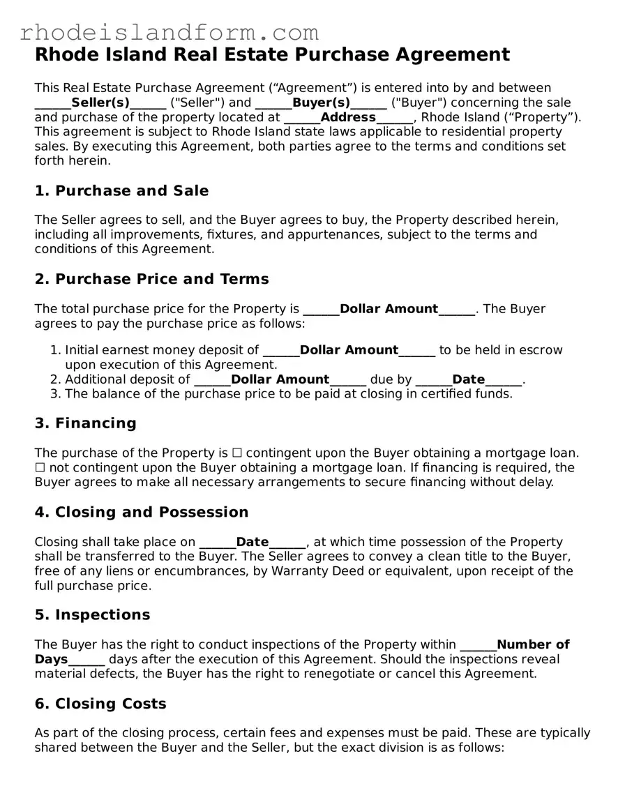 Attorney-Approved  Real Estate Purchase Agreement Template for Rhode Island