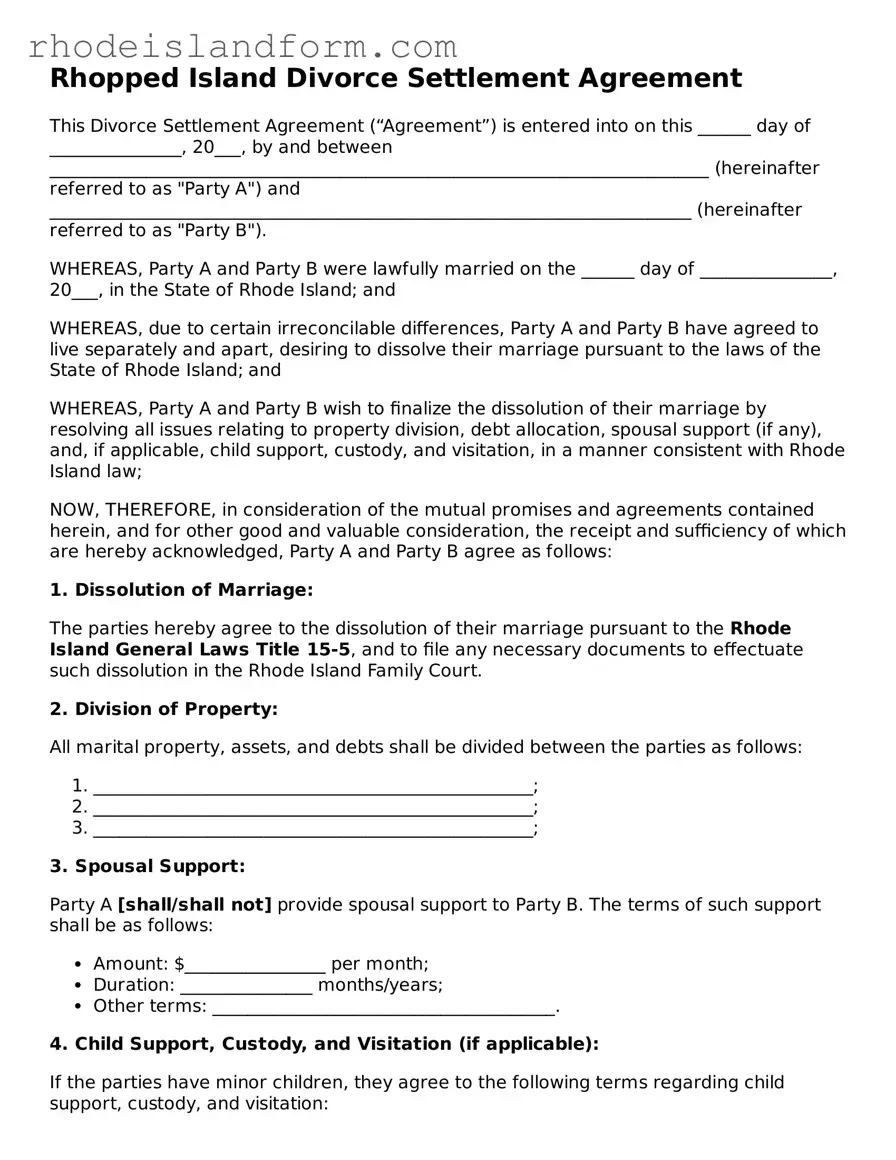Attorney-Approved  Divorce Settlement Agreement Template for Rhode Island