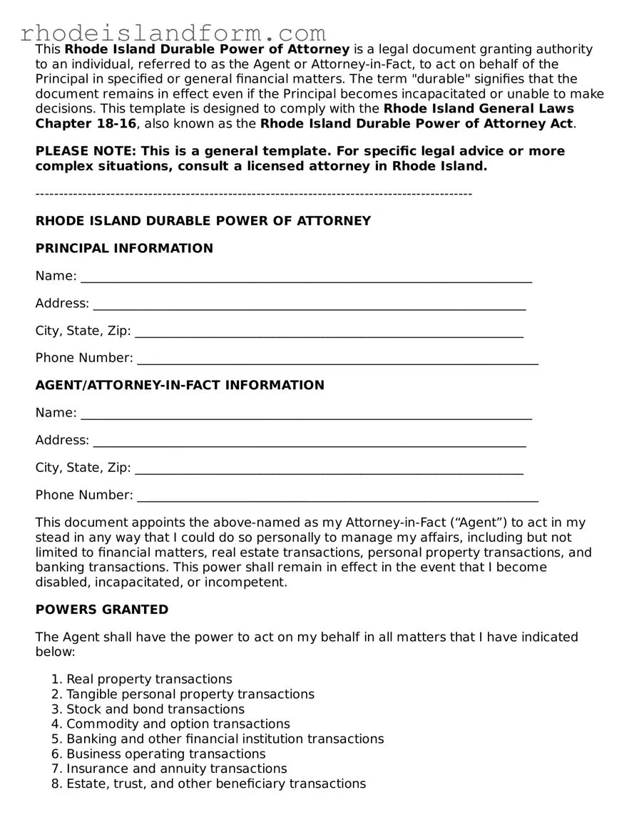 Attorney-Approved  Durable Power of Attorney Template for Rhode Island