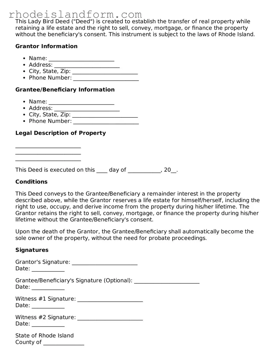 Attorney-Approved  Lady Bird Deed Template for Rhode Island