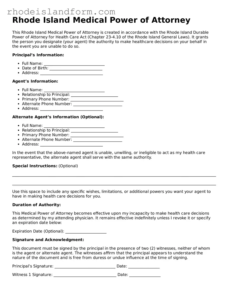 Attorney-Approved  Medical Power of Attorney Template for Rhode Island