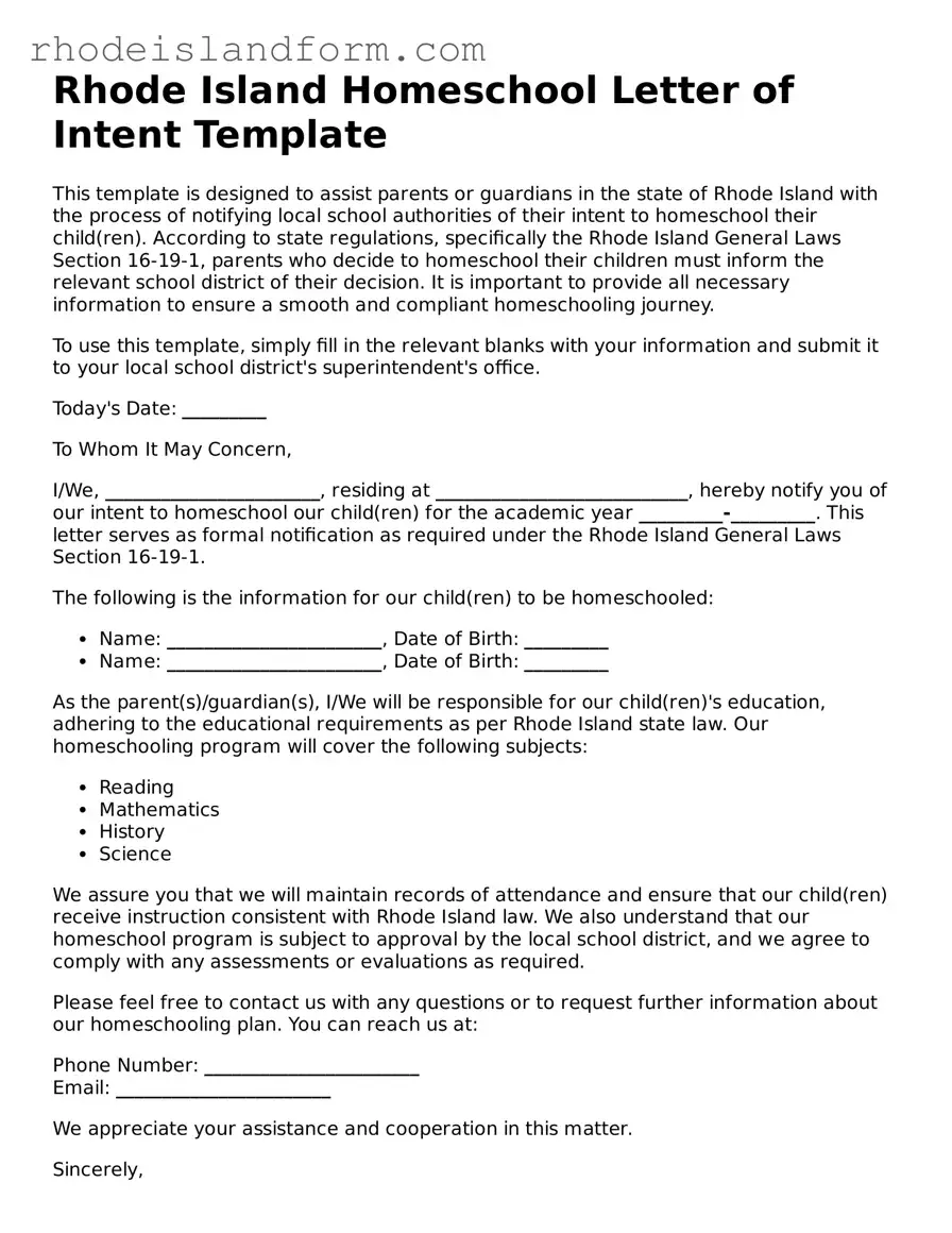 Attorney-Approved  Homeschool Letter of Intent Template for Rhode Island
