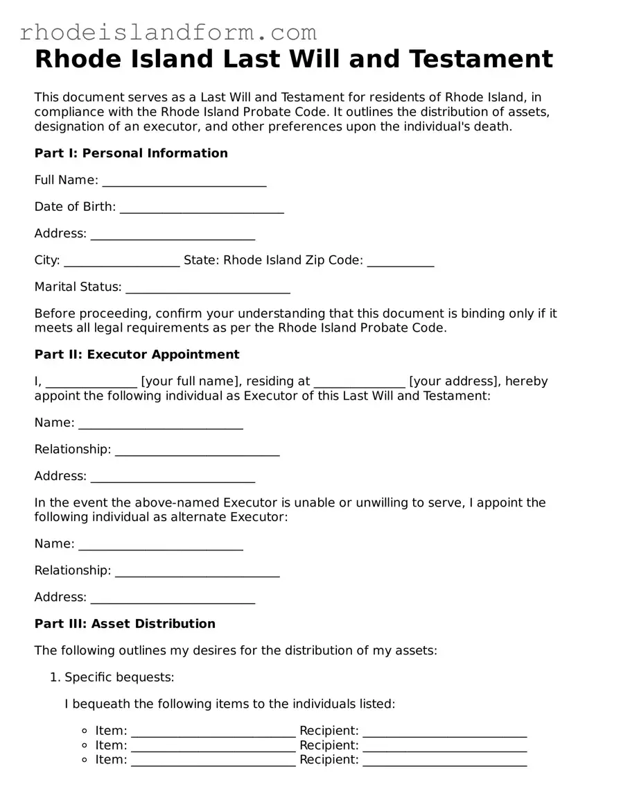 Attorney-Approved  Last Will and Testament Template for Rhode Island