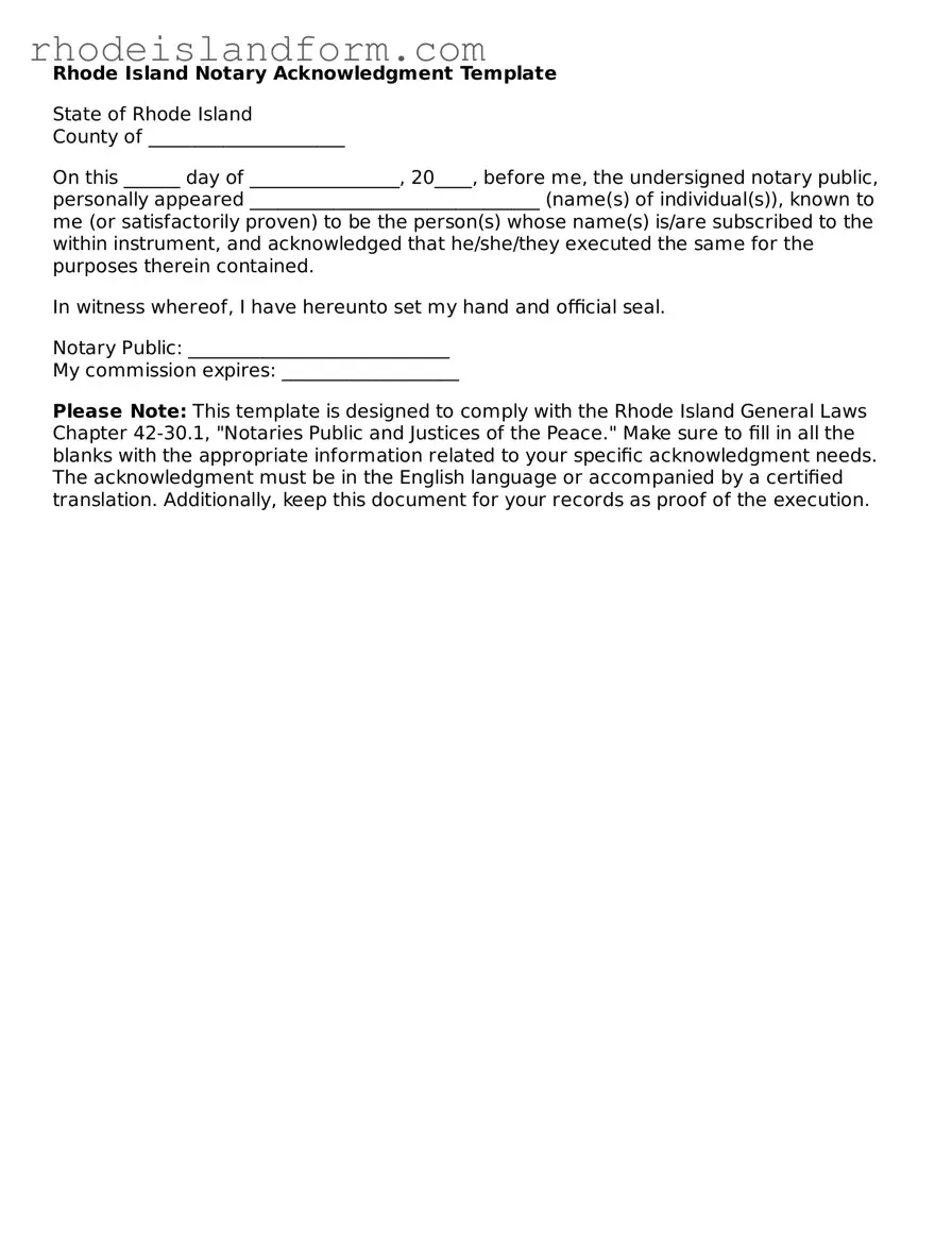 Attorney-Approved  Notary Acknowledgement Template for Rhode Island
