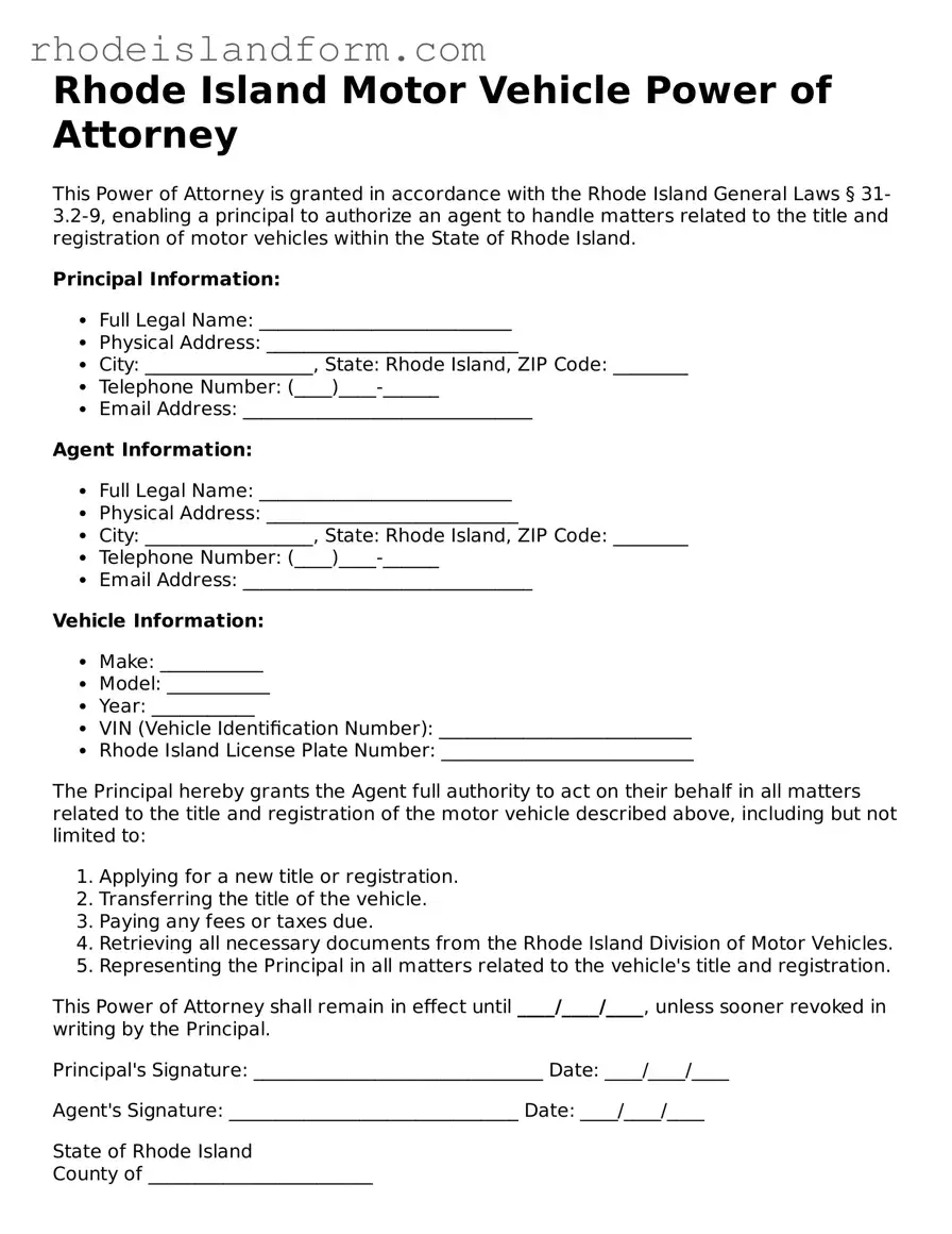 Attorney-Approved  Motor Vehicle Power of Attorney Template for Rhode Island