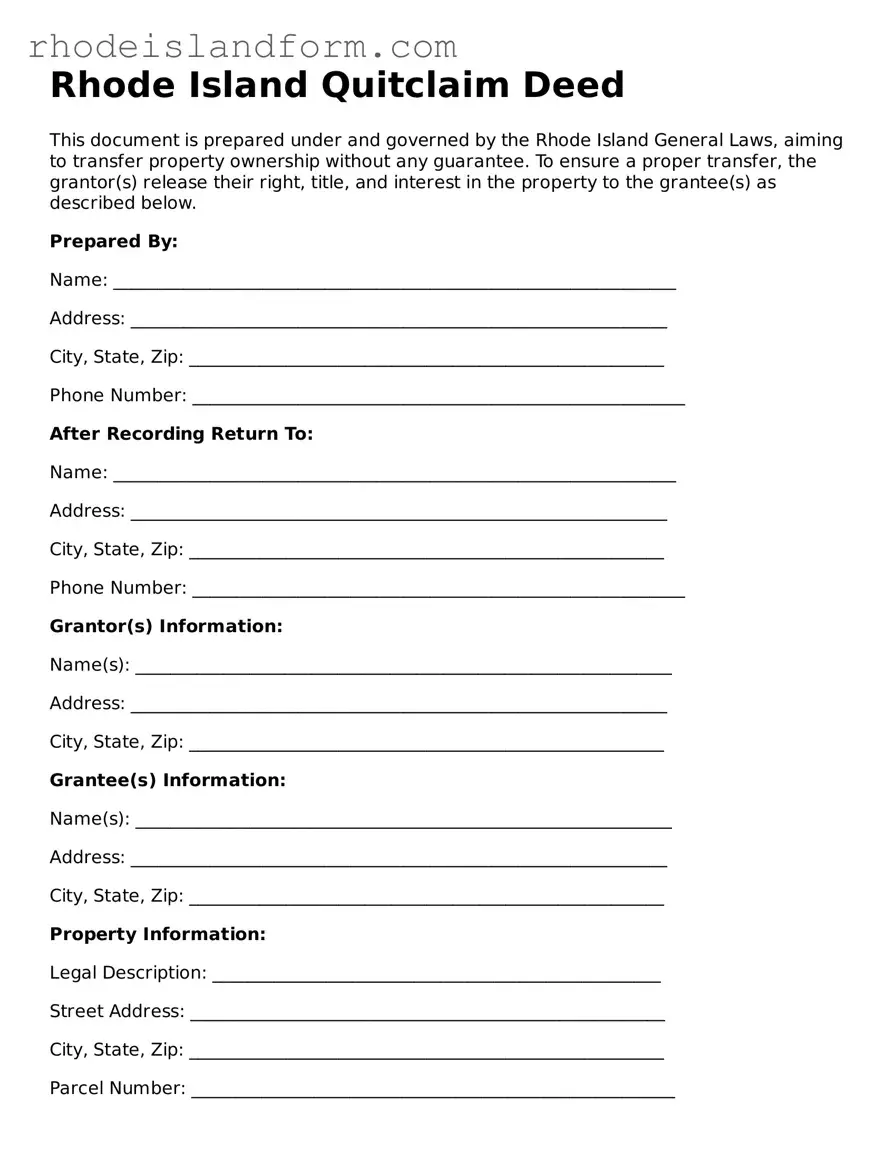 Attorney-Approved  Quitclaim Deed Template for Rhode Island