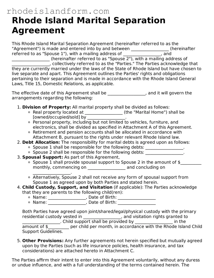 Attorney-Approved  Marital Separation Agreement Template for Rhode Island