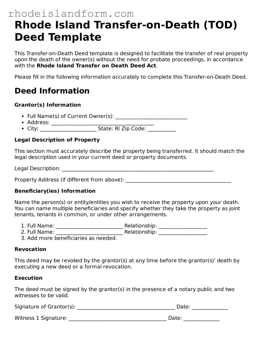 Attorney-Approved  Transfer-on-Death Deed Template for Rhode Island