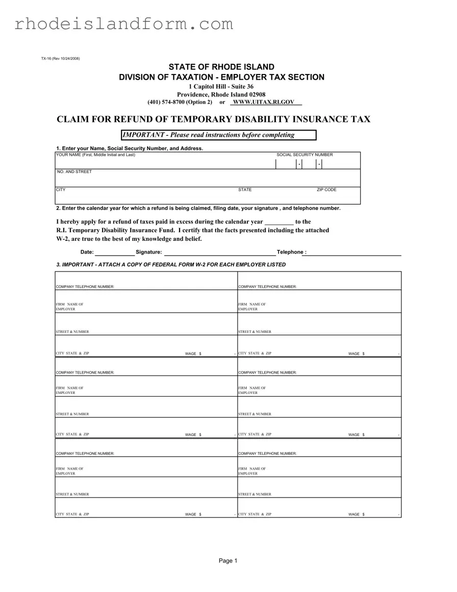 Fill Out a Valid Rhode Island Tx 16 Template