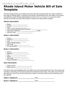 Attorney-Approved  Motor Vehicle Bill of Sale Template for Rhode Island