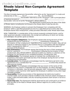Attorney-Approved  Non-compete Agreement Template for Rhode Island